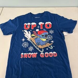 Disney Blue T-Shirt with Stitch Sledding Graphic